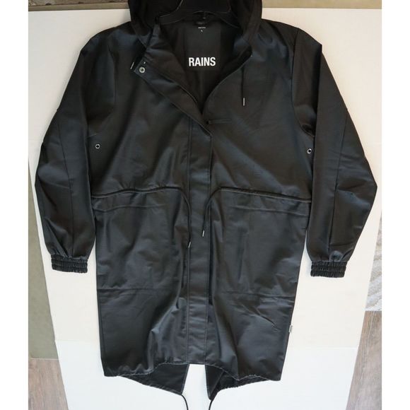 RAINS 18550 Women's Sz Large Black String Parka Waterproof Rain Jacket - Picture 3 of 9